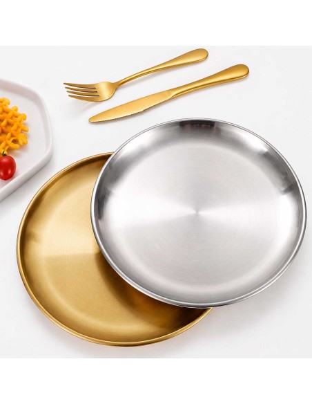 Prato Raso Dourado Bandeja Servir Buffet Restaurante Aço 26cm