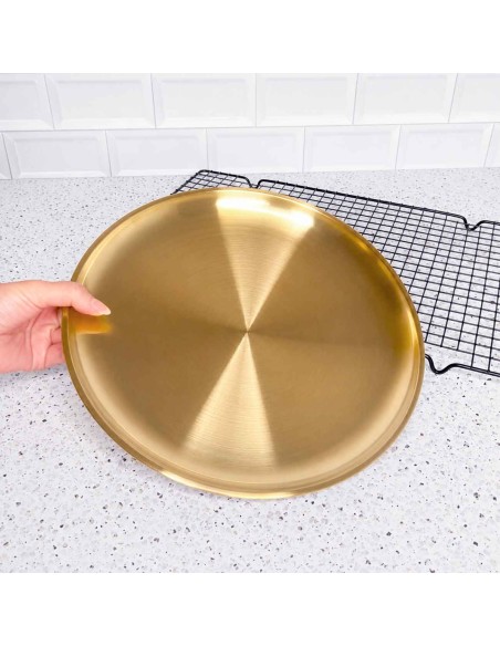 Prato Raso Dourado Bandeja Servir Buffet Restaurante Aço 26cm