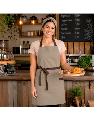 Avental Bege Alça Cruzada Marrom Restaurante...