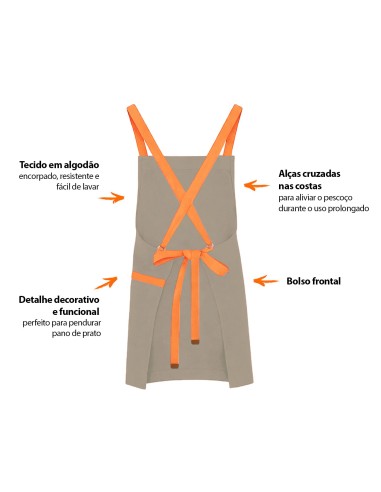 Avental Bege Alça Cruzada Laranja Restaurante...