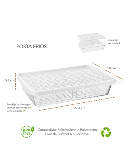 Porta Frios Mantimentos Tampa e Divisoria Removivel Transparente