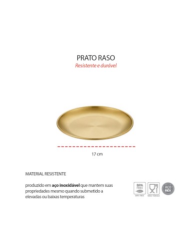 Prato Raso Dourado Sobremesa Lanche Buffet Aço...