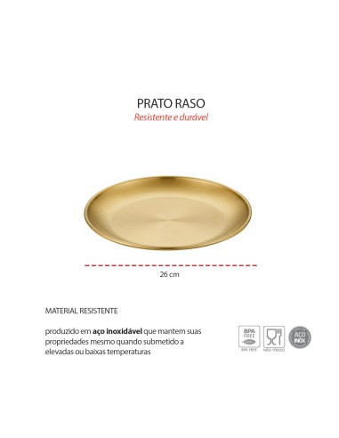 Prato Raso Dourado Bandeja Servir Buffet...
