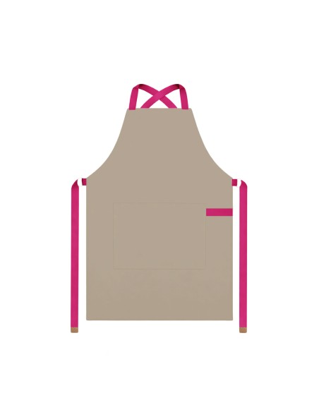 Avental Bege Alça Cruzada Rosa Pink Restaurante Cafeteria
