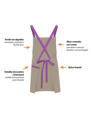 Avental Bege Alça Cruzada Roxo Restaurante...
