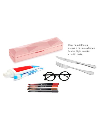 Estojo Rosa Multiuso Porta Oculos Talheres...