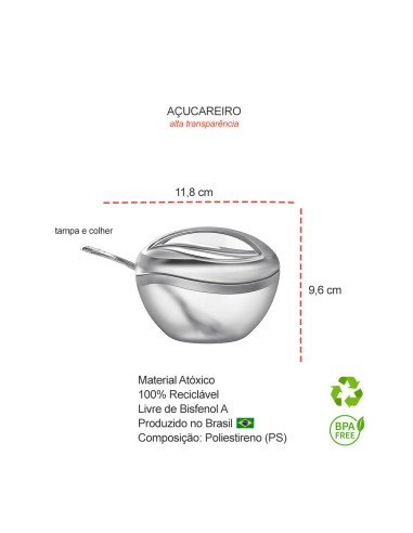 Açucareiro com Tampa e Colher Porta Açucar...