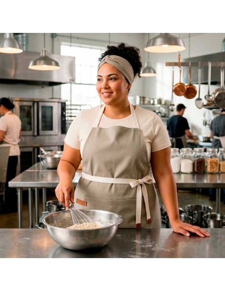 Avental Grande Bege Plus Size Caqui Vegano Restaurante Bistro
