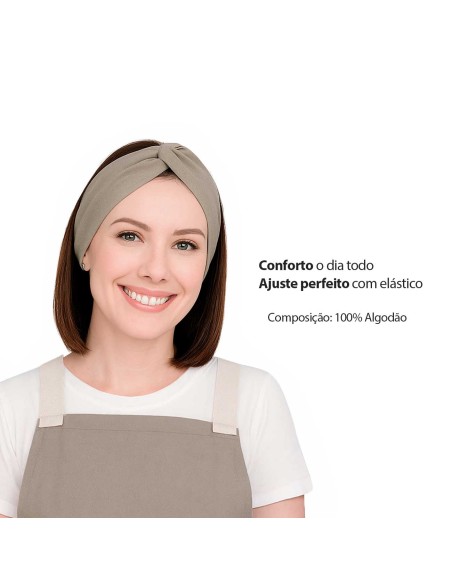 Faixa de Cabelo Turbante Bandana Bege Chef Cozinha Bar Spa