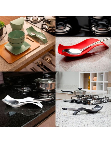 Apoio de Colher Descanso Porta Talher Cozinha Preto