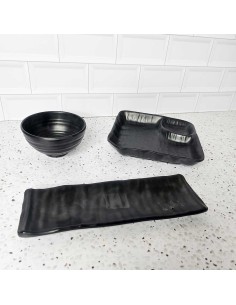 Travessa Prato Petisqueira Preto Melamina Sushi Lanches 24cm 2