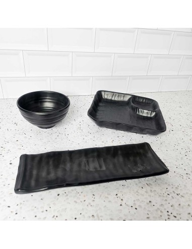 Travessa Prato Petisqueira Preto Melamina Sushi...