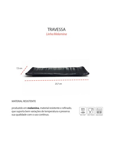 Travessa Prato Petisqueira Preto Melamina Sushi...