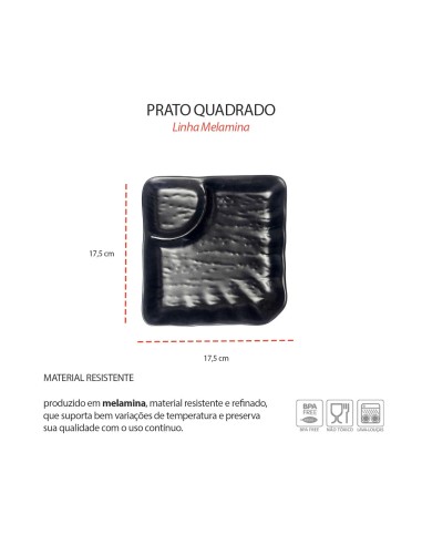 Petisqueira Prato Quadrado Preto Melamina Sushi...