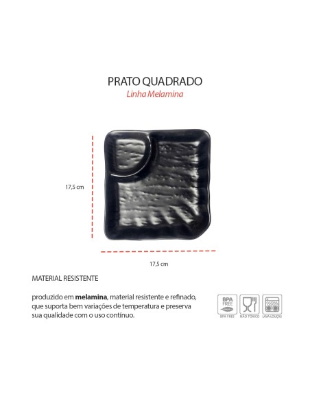 Petisqueira Prato Quadrado Preto Melamina Sushi Shoyu Bar
