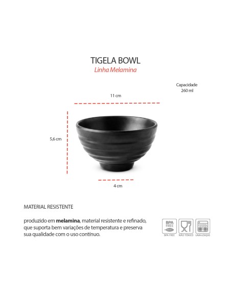 Tigela Bowl Cumbuca Caldo Sobremesa Melamina Preto 260ml