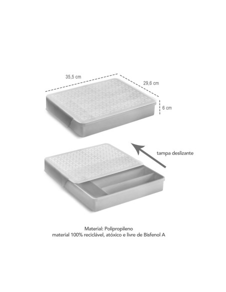 Porta Talheres Organizador Gaveta Multiuso Preto Tampa