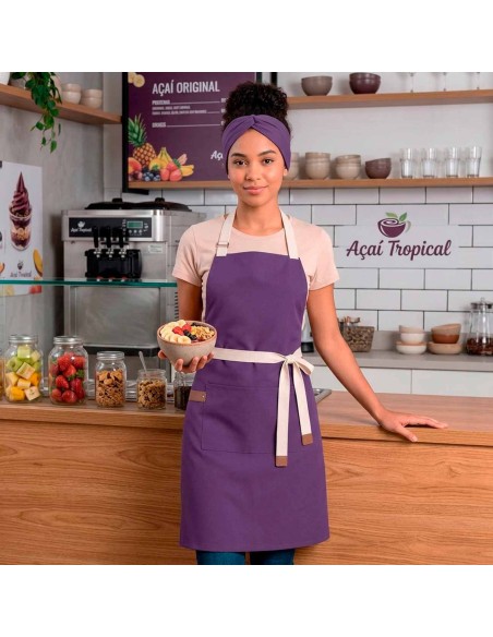 Avental Roxo Açai Algodao Sorveteria Doceria Bistro Vegano