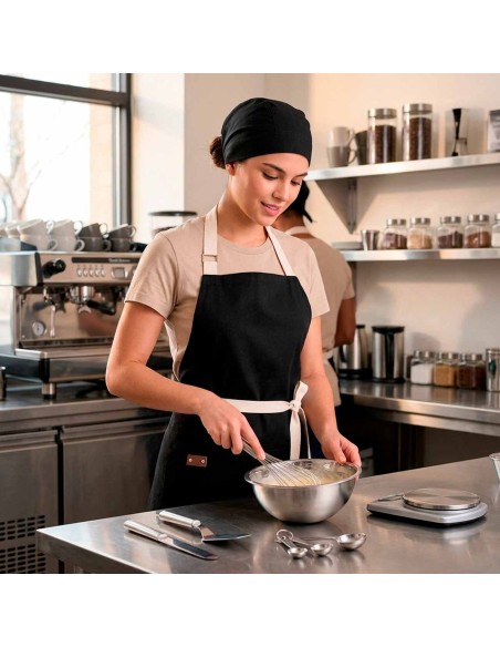 Avental Preto Algodao Vegano Cafeteria Bar Sapataria Salao