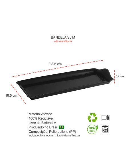 Bandeja Preta Retangular Bar Petiscos Cafe Sushi BPA Free