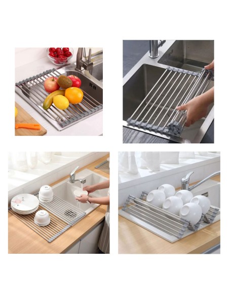 Esteira de Pia Escorredor Dobravel Inox e Borracha 37cm