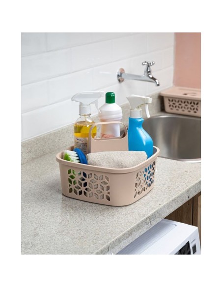 Cesto Organizador Produtos de Limpeza Alça Cesta Nude Bege
