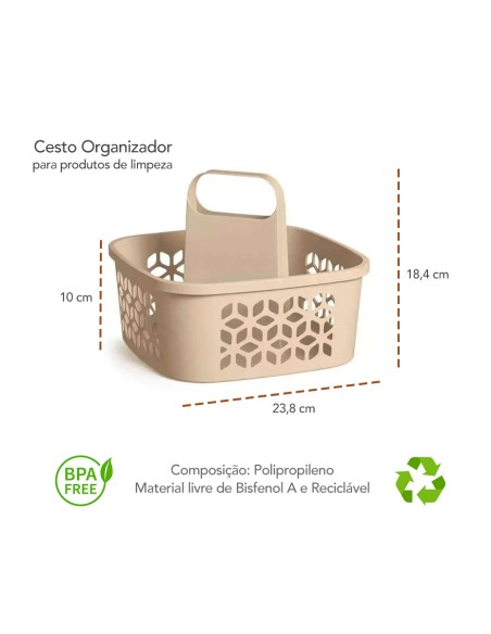 Cesto Organizador Produtos de Limpeza Alça Cesta Nude Bege