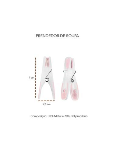 Prendedor de Roupa Formato Anatomico Rosa Kit 12un