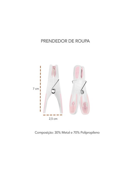 Prendedor de Roupa Formato Anatomico Rosa Kit 12un