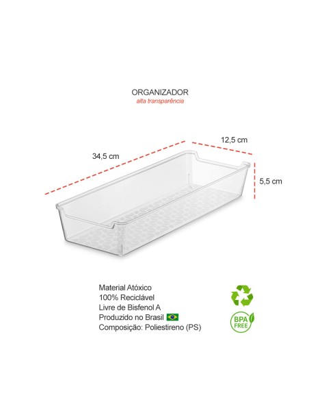 Organizador de Gaveta Cesto Transparente Caixa Retangular