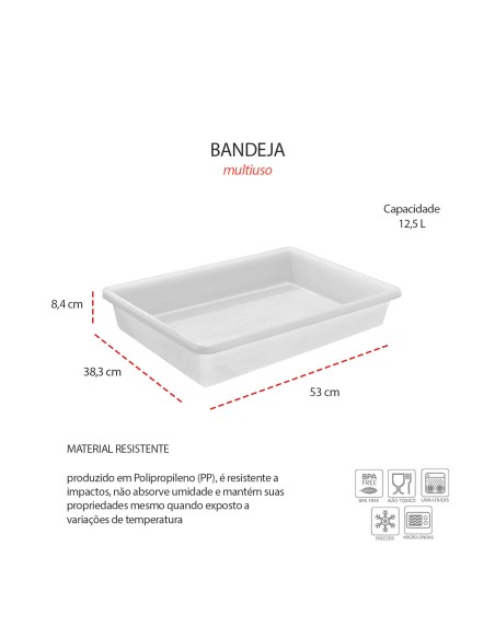 Bandeja Multiuso Organizador Cozinha Plástico Branco 12,5L