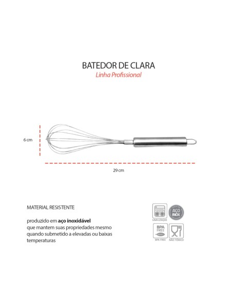 Batedor de Clara Ovo Manual Fouet Inox Cozinha Profissional
