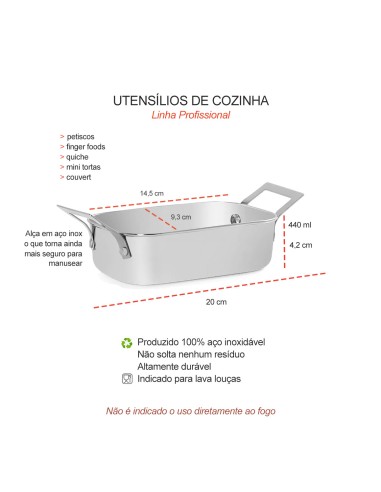 Travessa Mini Alça Inox Couvert Servir Entradas...