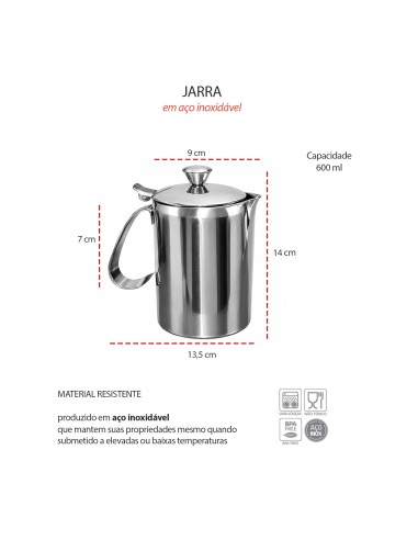 Jarra Tampa Inox Cafeterias Restaurante Leite...