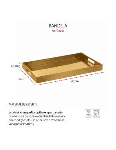 Bandeja Retangular Dourado Plástico Organizador...