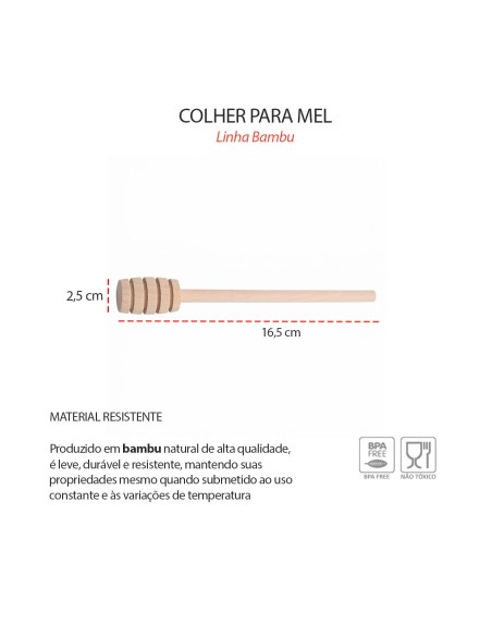 Colher para Mel Bambu Utensílio Servir Torradas e Frutas