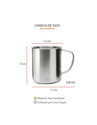 Caneca Xicara Aço Inox Bar Restaurante Acampar...