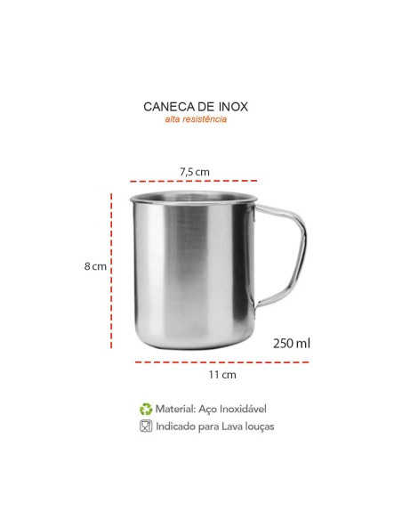 Caneca Xicara Aço Inox Bar Restaurante Acampar 250ml