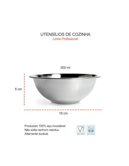 Tigela Inox Pequena Buffet Cozinha Profissional 500ml