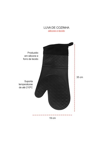 Luva de Cozinha Churrasco Silicone Preto e...