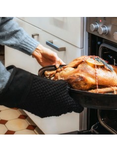 Luva de Cozinha Churrasco Silicone Preto e Forro Tecido 2