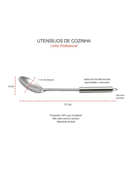 Colher Arroz Cozinha Profissional Utensilio Inox Tuboline 31cm