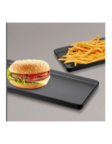 Bandeja Prato Lanches Petisqueira Retangular Preto Melamina 32cm