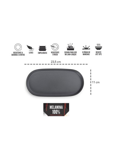 Bandeja Prato Oval Petisqueira Preto Melamina 23cm
