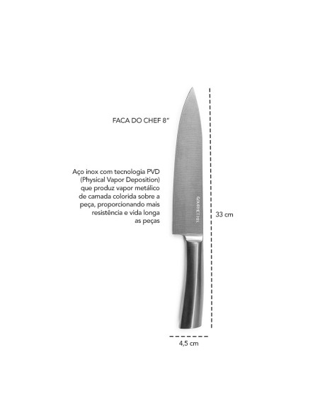 Faca de Cozinha Chef 8" Cutelaria Lovers Dourado Ouro