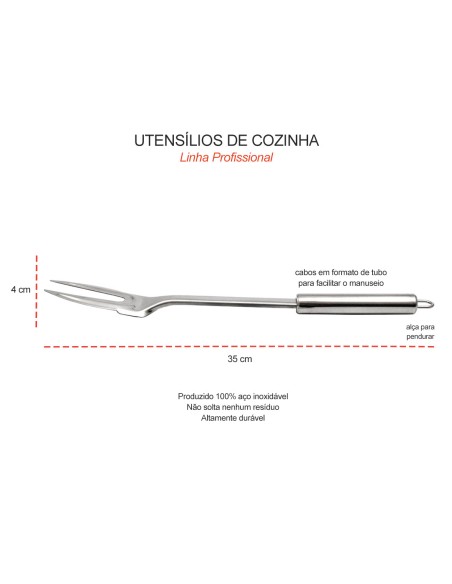 Garfo Trinchante Utensilios Cozinha Profissional Aço Inox Tuboline