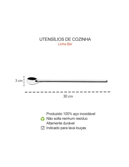 Colher para Suco Drinks Coquetel Bailarina Aço Inox Longa 30cm