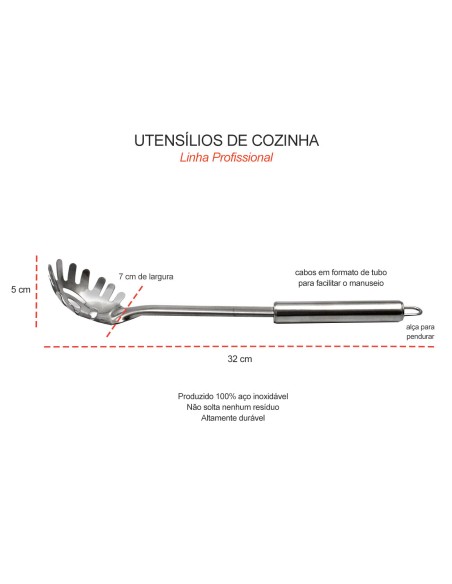 Pegador de Massas Utensilios Cozinha Profissional Aço Inox Tuboline