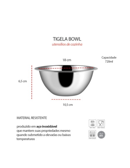Tigela Bowl Pote Cumbuca Saladeira Pequena  Aço Inox 720ml