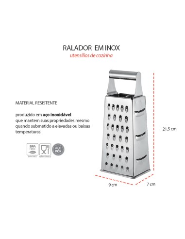 Ralador de Queijo Legumes Frutas 4 Faces Aço Inox